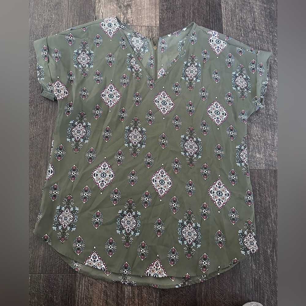 Olive Green Patterned Women's Top